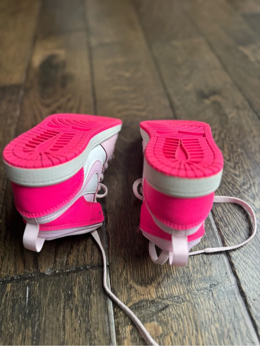 Jordan Kids High-Top Sneakers in Light Pink and Bright Pink